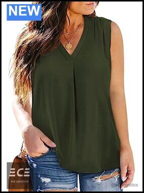 Plus Size Sleeveless V Neck Chiffon Blouse Casual Loose Tank Top